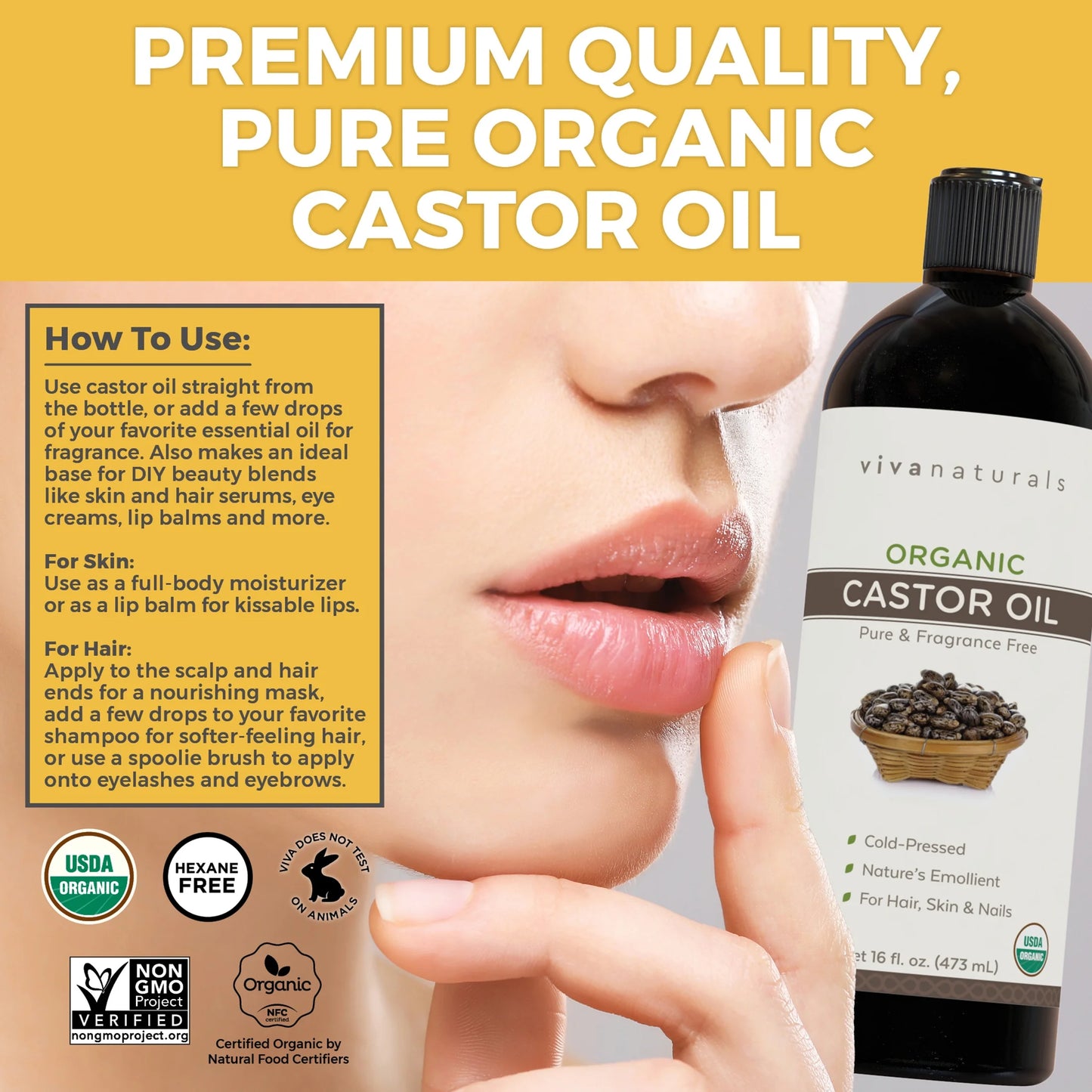 Organic Castor Oil, 16 Fl Oz, Nourishing Body Oil