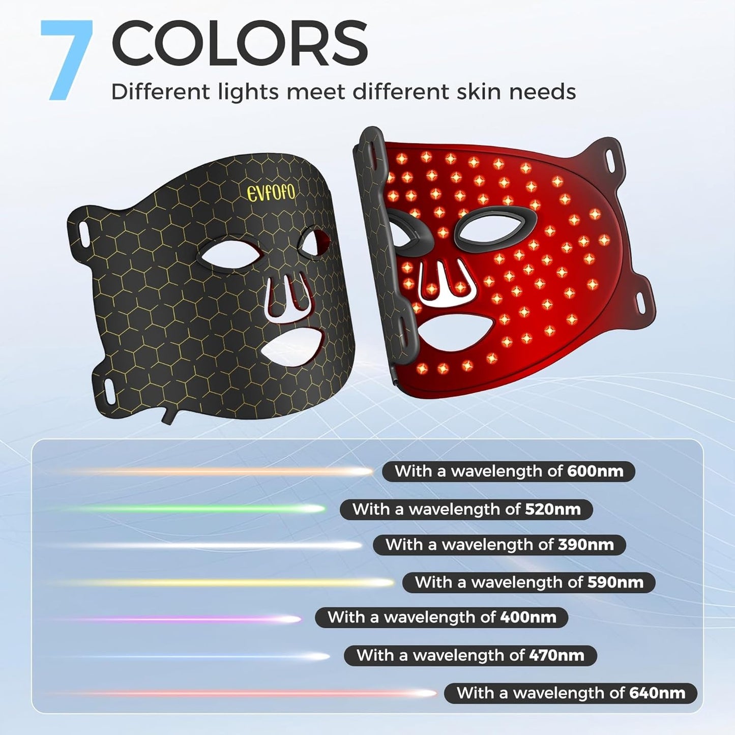 Blue Red Light Therapy Mask for Face, 7 Colors LED Face Mask Light Therapy, Led Face Mask Light Therapy at Home, Black