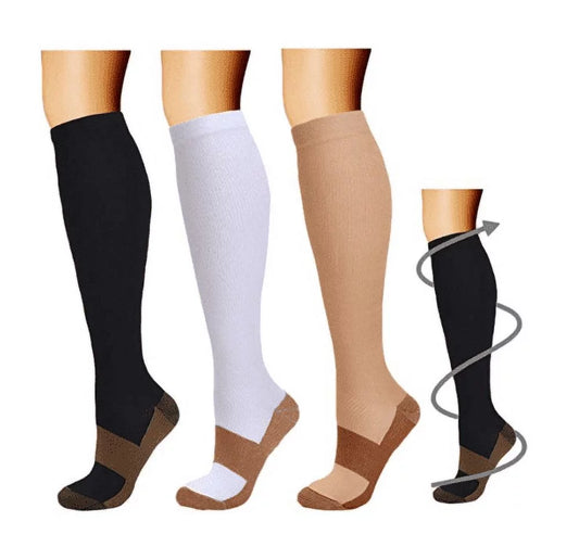 (3 Pairs) Copper Compression Socks 20-30Mmhg Graduated Support Mens Womens S-XXL